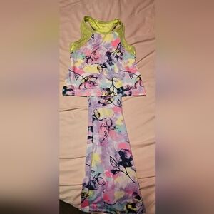 Justice Neon Pastel Floral Tank with Yoga Pants 12-14
